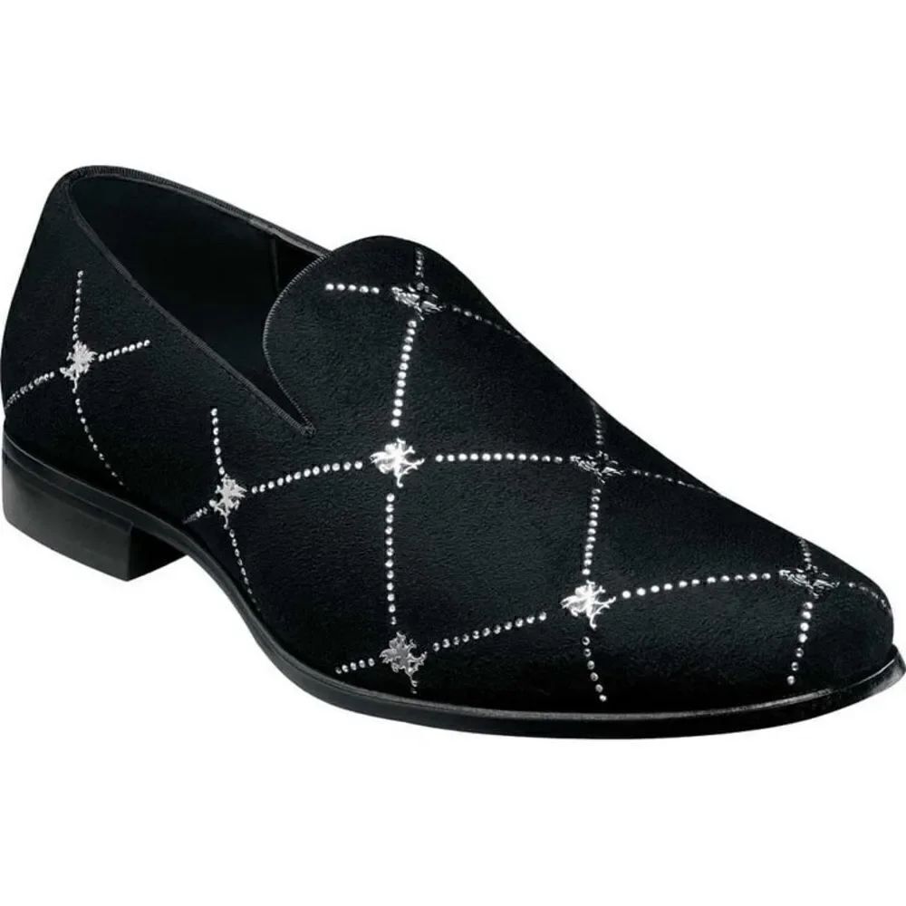 Stacy Adams Studly Black Velvet Loafer Metallic Stud Slip Size 8